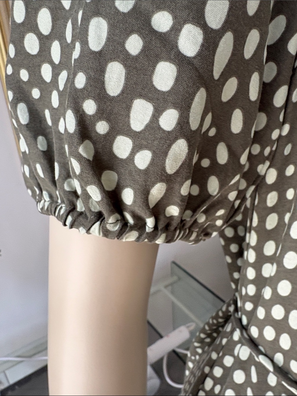 In wear Polka Dot Olive Green Midi Dress with Tie Waist - Picture 2 of 6